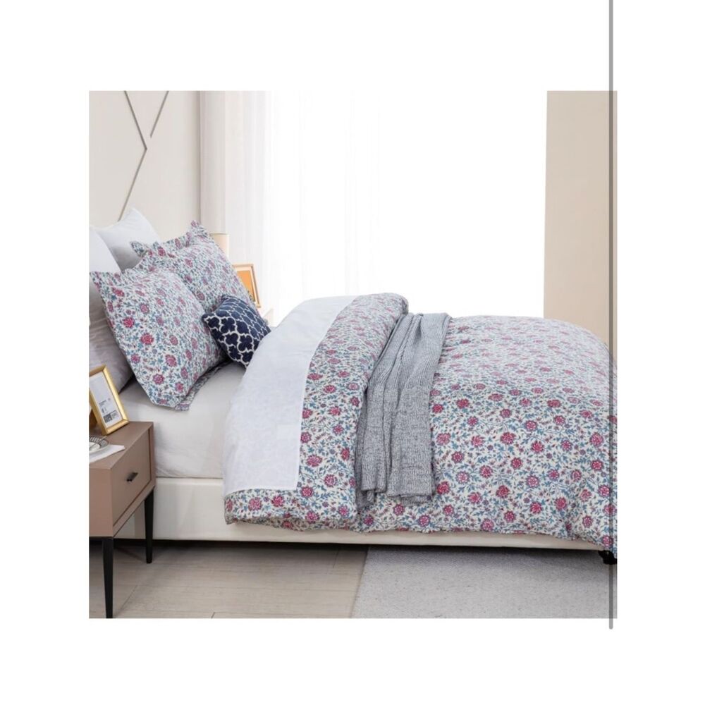 New Twin Floral Print Duvet Quilt Set in Cream and Pink 💯 Cotton - Picture 3 of 12